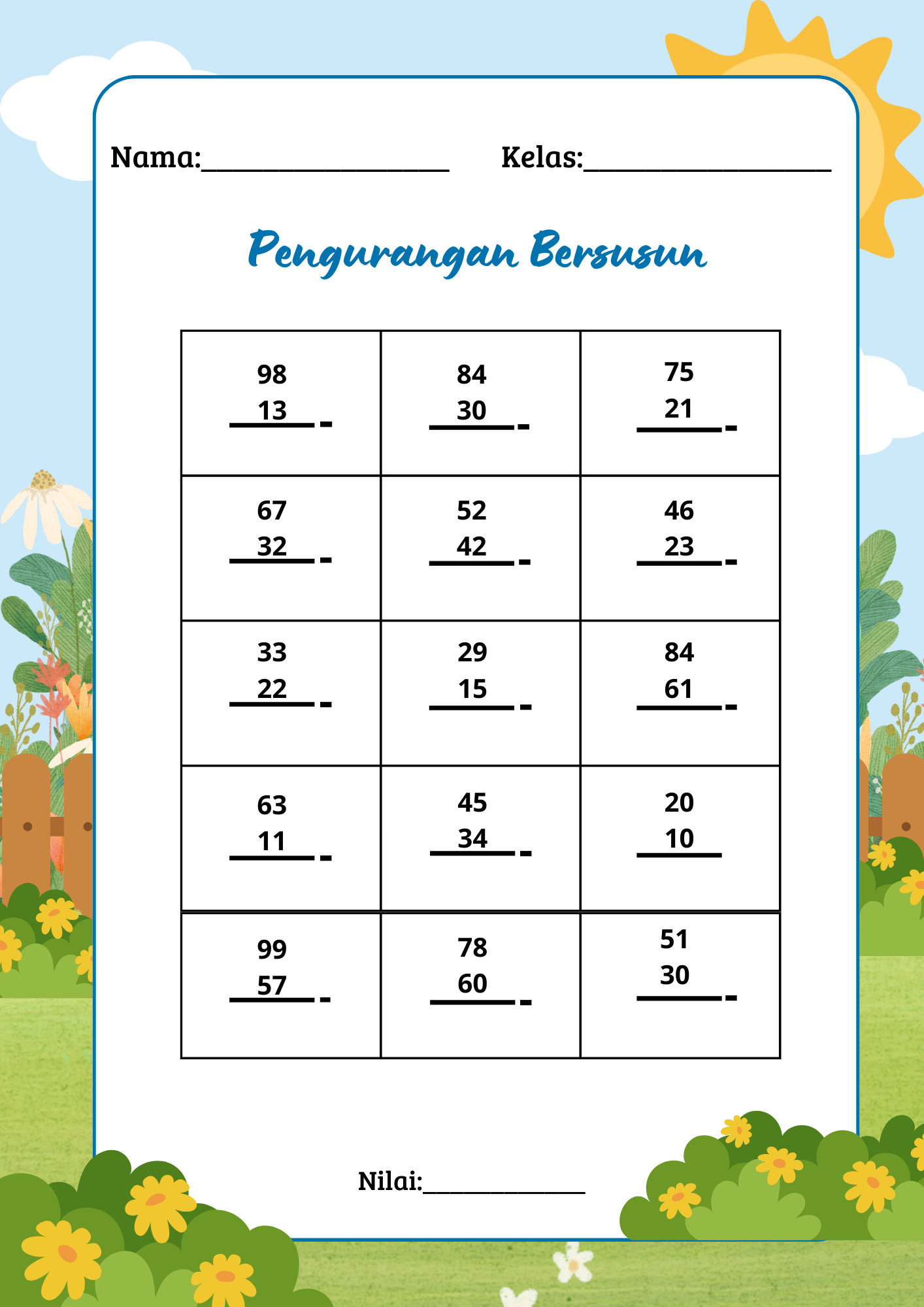 Best 12 Download PDF Soal Pengurangan Bersusun untuk Kelas 1 dan 2 SD