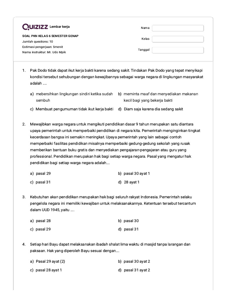 5 Rahasia Nilai Sempurna Saat Download Kisi Kisi Soal PKN Kelas 6 Semester 1 Terbaru 2026