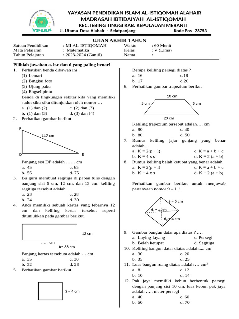 Soal Matematika Kelas 5 Sem 2 PDF