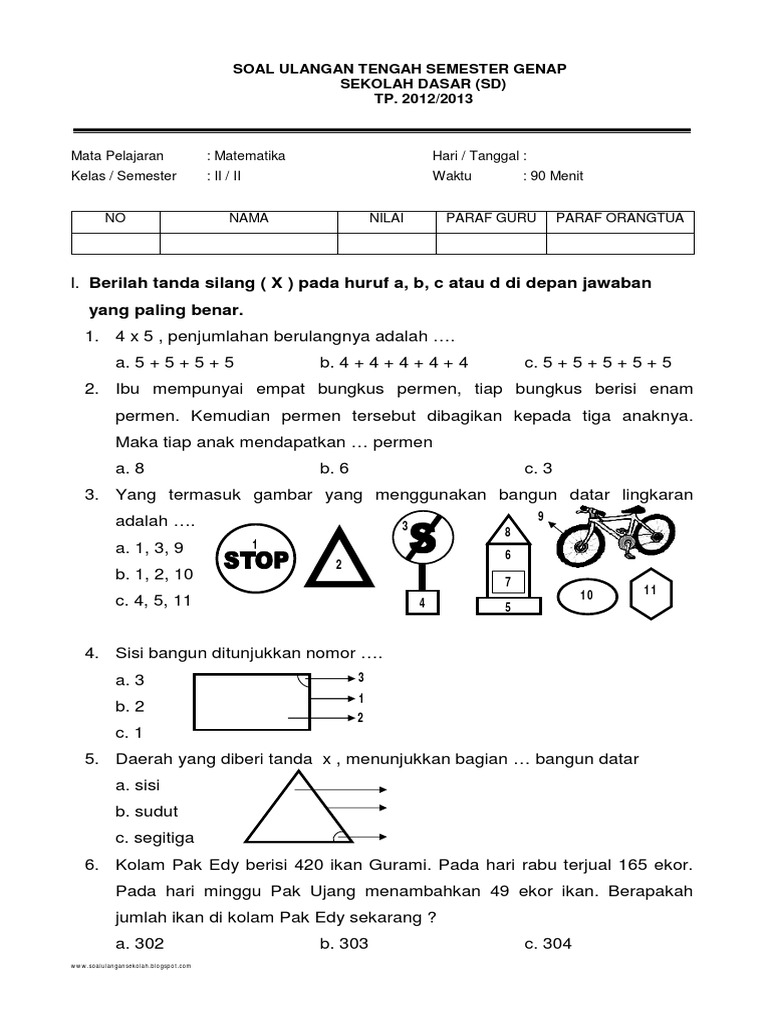 Soal Matematika Kelas 3 Sd Semester 1 Kurikulum 2013 Pdf Dalchaebi