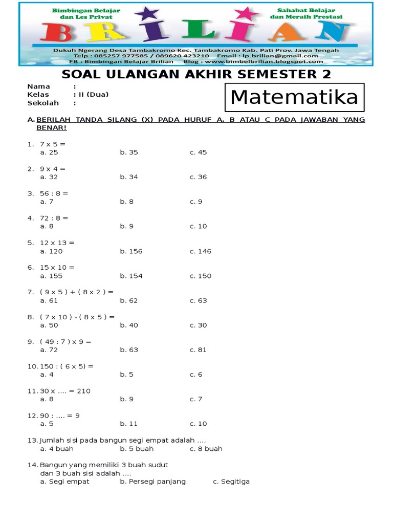 Latihan Soal Kelas 5 Semester 2 Latihan Soal Kelas 5 Semester 2