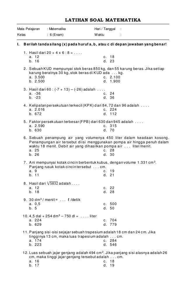 5 Latihan Bank Soal MTK UAS Kelas 6 Semester 1 Ini Ternyata Sering Muncul, Wajib Tahu