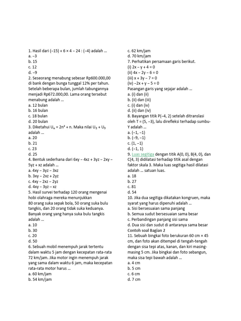 Soal TKA Matematika Kelas 9 PDF Soal TKA Matematika Kelas 9 PDF