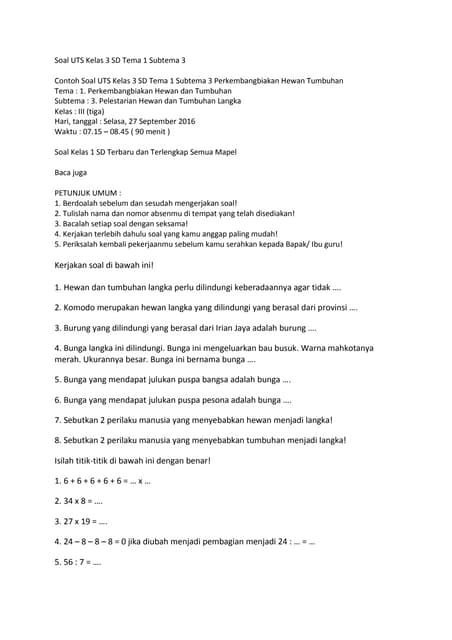 5 Cara Membuat Soal UTS Kelas 3 SD Tema 1 yang Efektif, Ternyata Ini Rahasianya