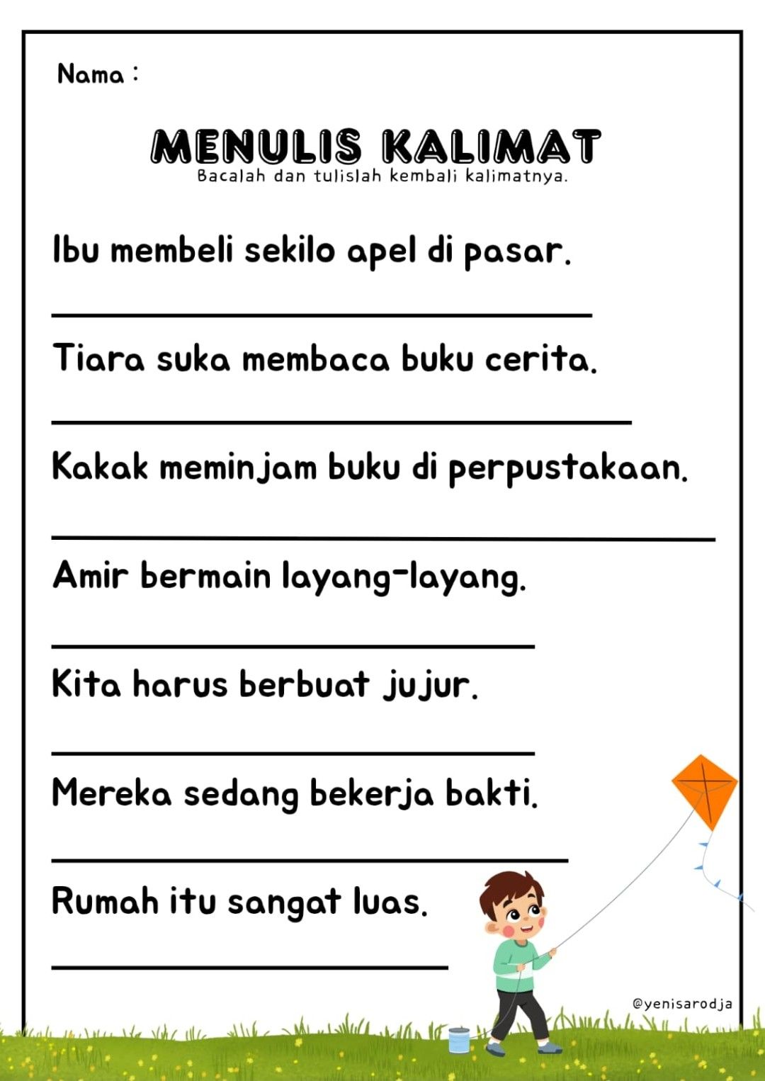 WORKSHEET Menulis Kalimat Worksheet bahasa indonesia tk Menyalin