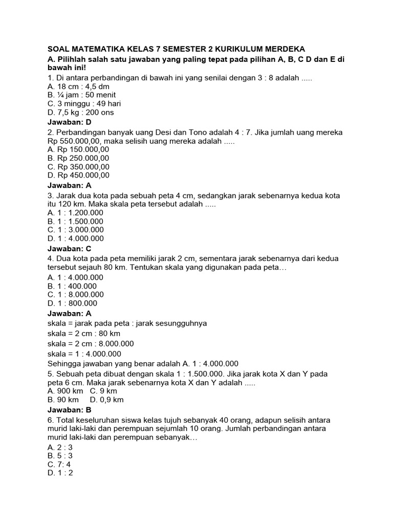 5 Contoh Soal Kelas 7 Semester 2 Kurtilas Matematika yang Sering Muncul di Ujian 2026