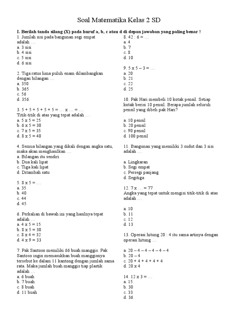 7 Fakta Penting Soal Matematika Kelas 2 SD Semester 1 PDF yang Wajib Orang Tua Tahu