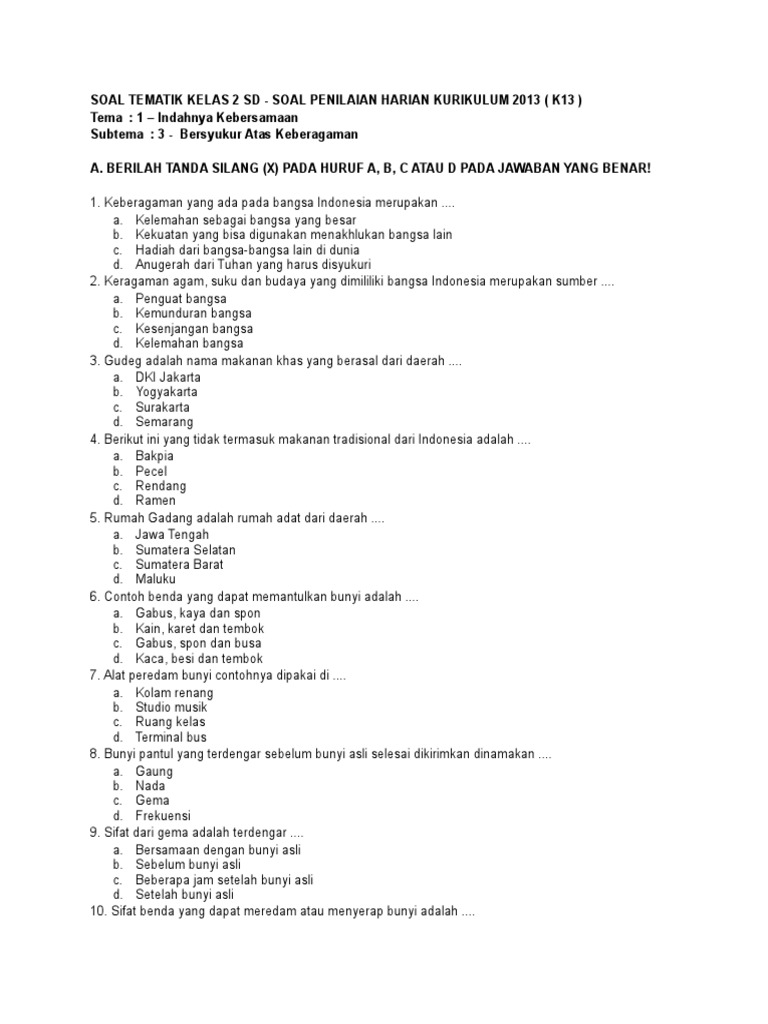 SOAL TEMATIK Tema 1 Subtema 3 Kelas 4 PDF Griya Taman SOAL TEMATIK Tema 1 Subtema 3 Kelas 4 PDF Griya Taman