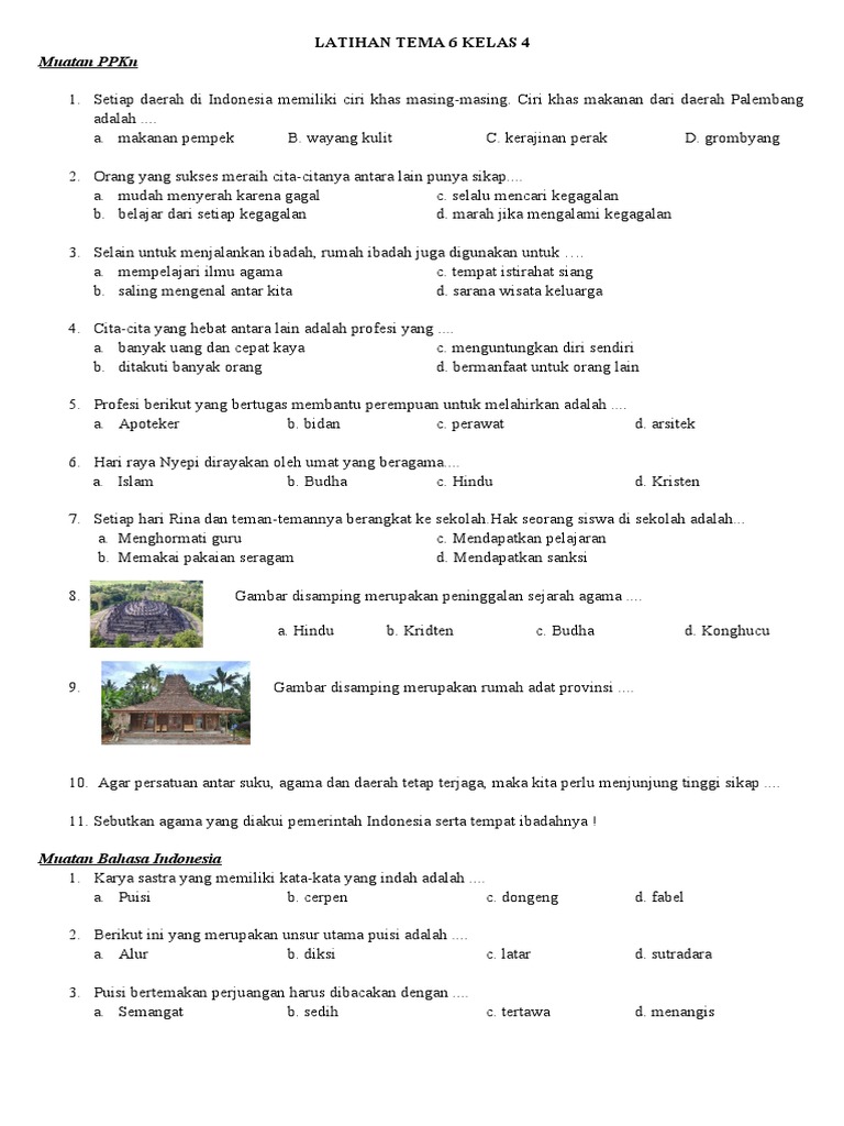 Kumpulan Soal PAT Kelas 4 PDF Tema 6 Terbaru 2026 Beserta Kunci Jawaban Lengkap untuk Raih Nilai Sempurna