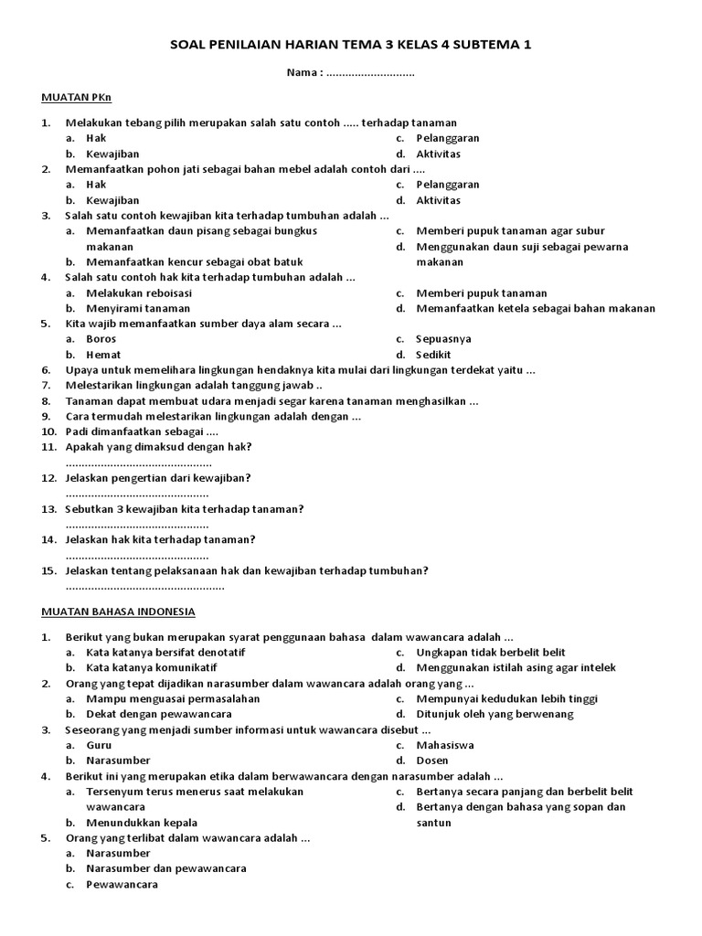 Soal Hak dan Kewajiban Kelas 4 SD PDF Karier Perkembangan Seni Soal Hak dan Kewajiban Kelas 4 SD PDF Karier Perkembangan Seni
