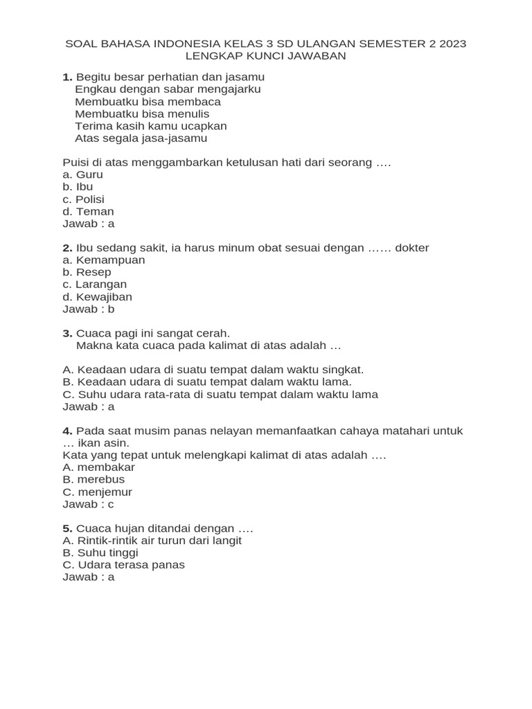 Kumpulan Soal UAS B.Indo Kelas 3 Semester 2 Terbaru 2026 yang Wajib Dilatih agar Anak Tembus Nilai 100