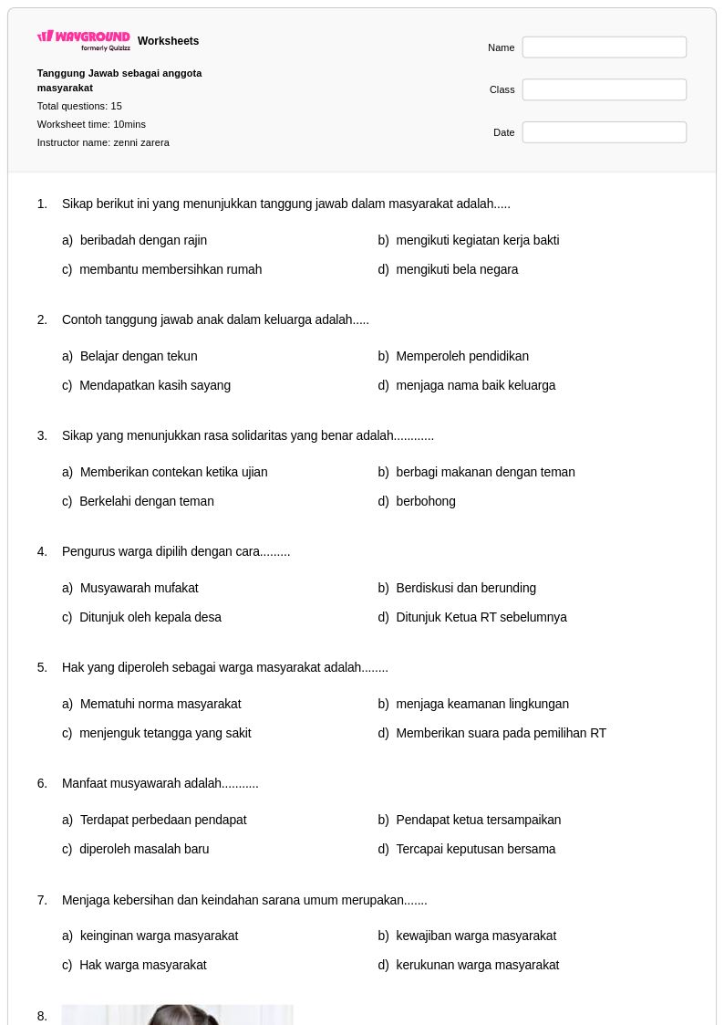 50 lembar kerja Hak dan Tanggung Jawab untuk Kelas 5 di Wayground
