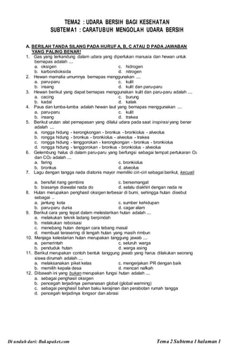 contoh soal kelas 5 tema 2 udara bersih bagi kesehatan