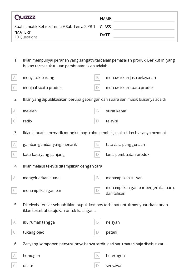 contoh soal kelas 5 tema 8 subtema 2