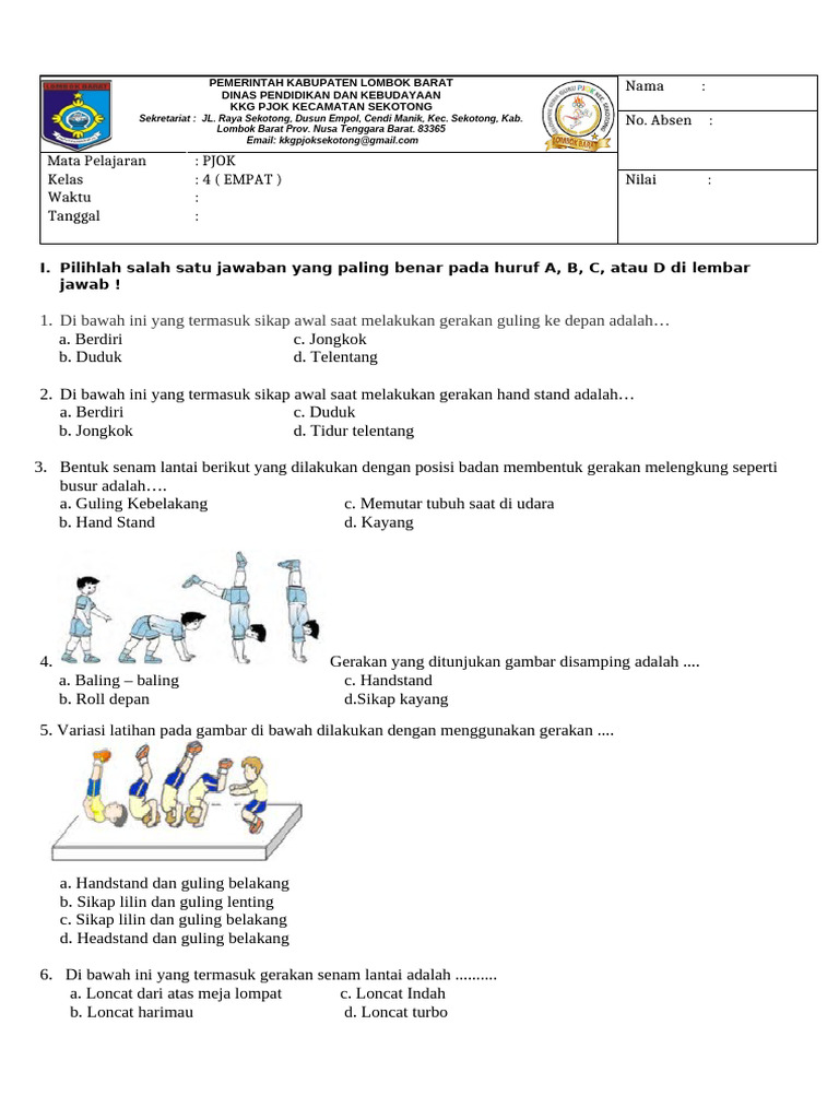 Soal Pat Pjok Kls 4 KKG Sem 2 THN 2023 PDF Soal Pat Pjok Kls 4 KKG Sem 2 THN 2023 PDF
