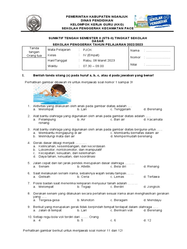 Soal PJOK Kelas 4 Semester 2 PDF Soal PJOK Kelas 4 Semester 2 PDF