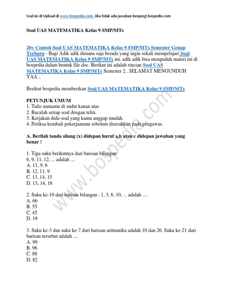 7 Contoh Soal Matematika SMP Kelas 9 Semester 2 yang Wajib Dikuasai Sebelum Ujian 2026