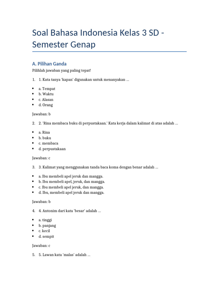 7 Rahasia Kisi-Kisi Soal Bahasa Indonesia Kelas 3 SD Semester Genap yang Wajib Tahu