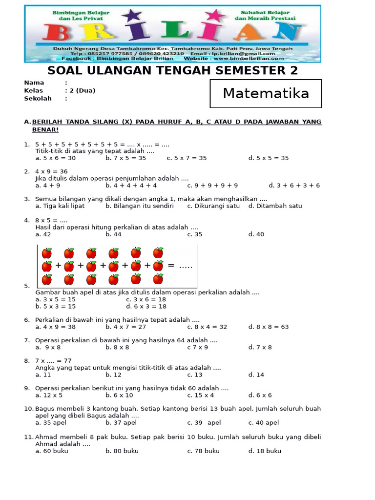 Terbukti! 7 contoh soal matematika uas kelas 2 sd semester 2 yang bikin anak paham cepat