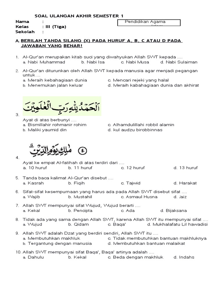 Rahasia Lulus Nilai Sempurna dengan Latihan Soal UAS PAI Kelas 3 SD Semester 1 2019