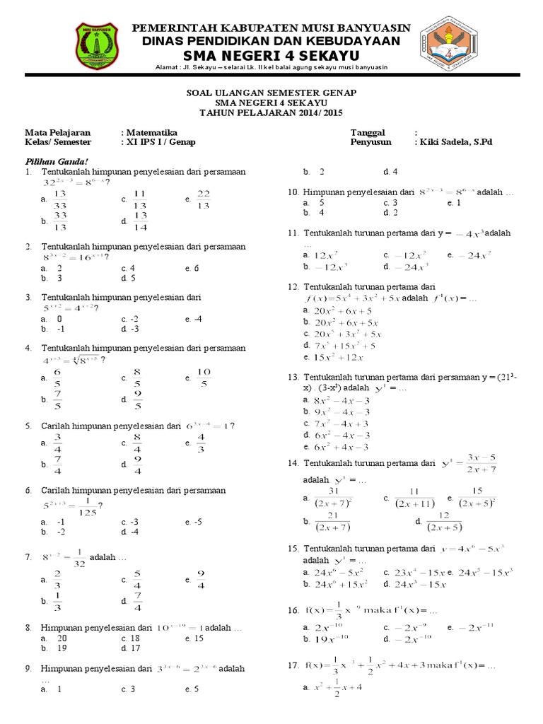 Wajib Tahu! Bocoran Contoh Soal Matematika Semester 2 Kelas XI IPS Agar Nilai Melejit