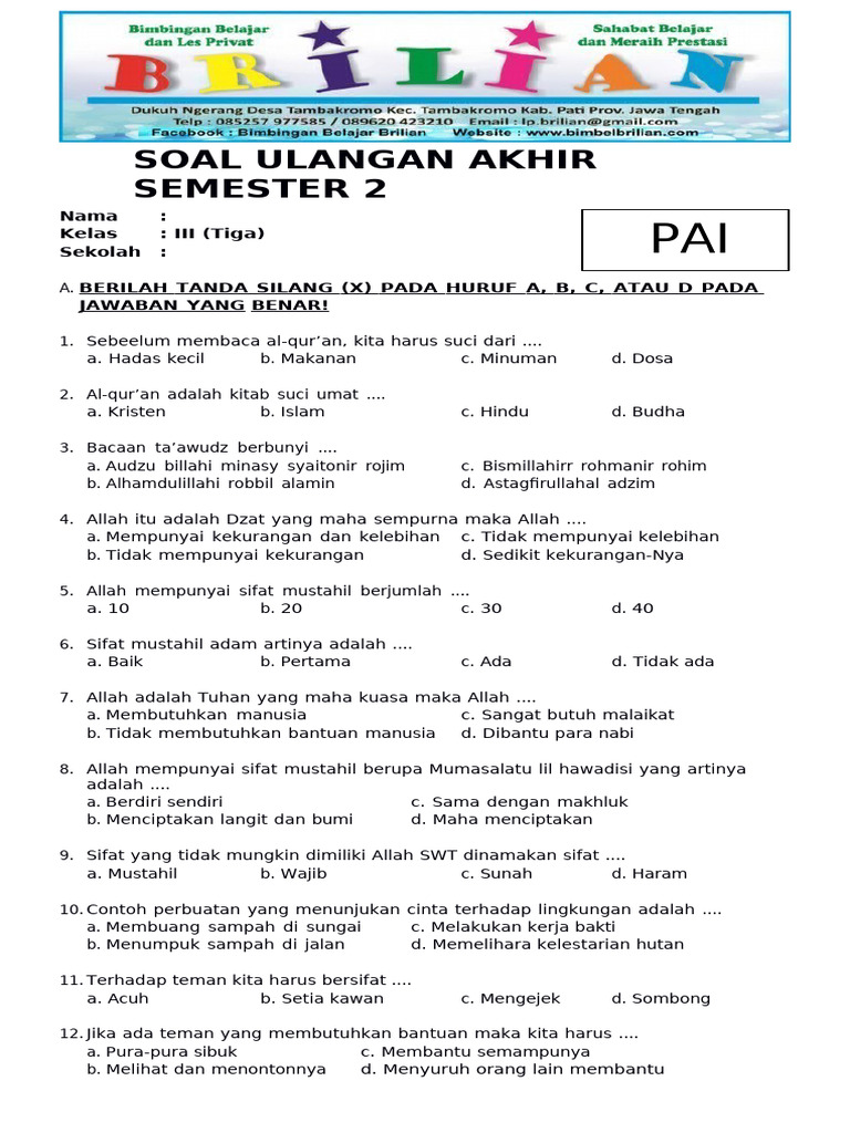 Wajib Tahu Bocoran Soal UAS PAI Kelas 3 SD Kurikulum 2013 Agar Nilai Anak Maksimal