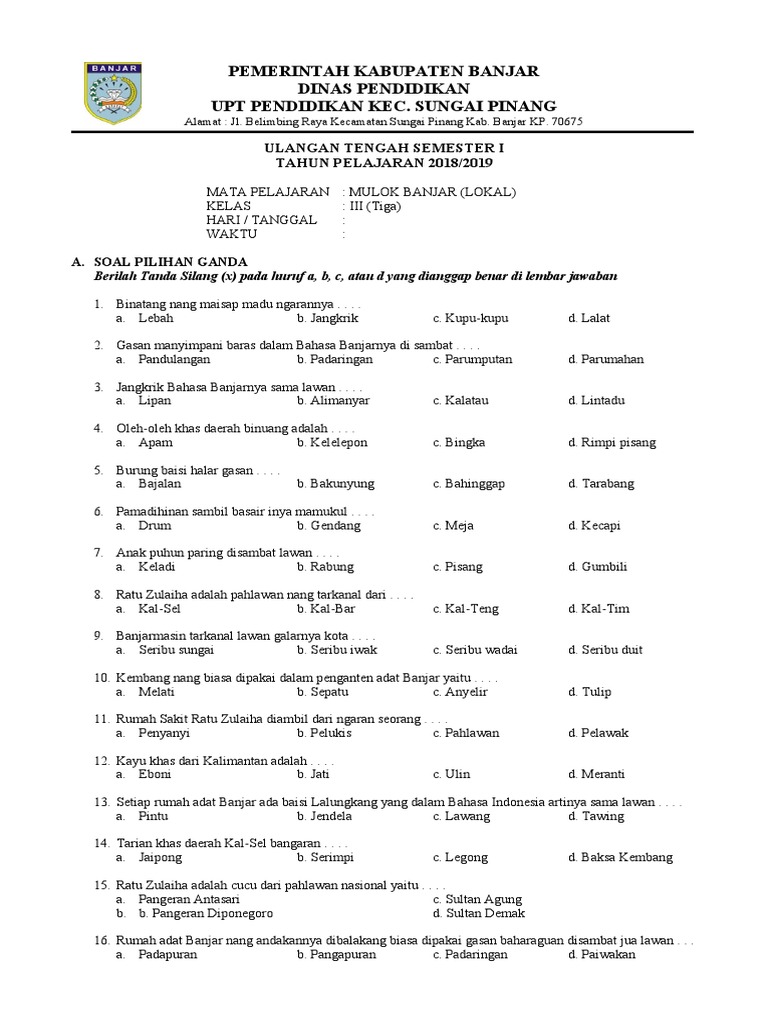 Wajib Tahu Bocoran soal uas mulok kelas 3 semester 1 agar Nilai Langsung Bagus