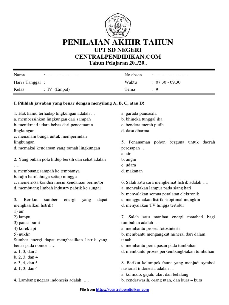 Wajib Tahu Kumpulan Soal PAT Kelas 4 SD Kurikulum 2013 Agar Nilai Ujian Melejit